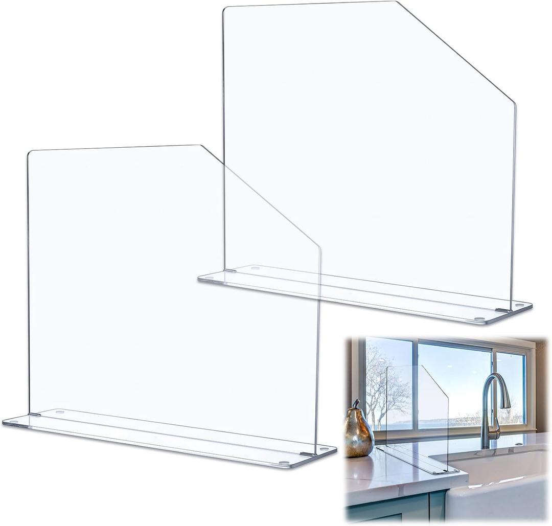 Vesici Clear Acrylic Sink Splash Guard Freestanding Panel Barrier with Easy Reach Cutaway Kitchen Guard Protective Splatter Barrier for Home Hospital (19" Length, 18" Height, 4.5" Base)