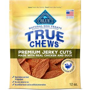Blue Buffalo True Chews Premium Jerky Cuts Dog Treats, Made in the USA with Natural Ingredients, Duck, 12-oz Bag