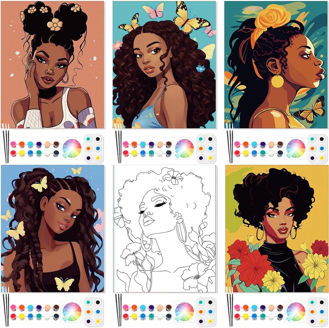 Ctosree 6 Pack Pre Drawn Canvas for Painting Pre Printed Canvas Kit 8 x 10 Inch Stretched Cotton Paint and Sip Set for Adults Couple Party Date Night(Sunshine Girl)