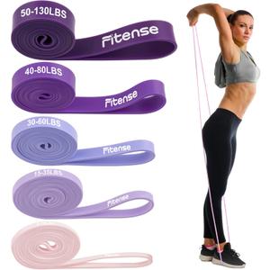 Fitense Resistance Bands Set - Pull Up Bands for Men Women, Exercise Bands Resistance with Door Anchor, Training Poster & Pouch for Body Stretching, Pull Up Assist ((5-130LBS) - Gradient Purple)