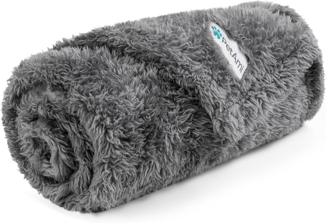 PetAmi Dog Blanket for Small Dogs Grey, Fluffy Soft Puppy Blanket, Sherpa Fleece Cat Blanket for Kitten Doggie, Calming Pet Blanket Throw for Couch Sofa Bed Washable, Small 24x32 (Gray)