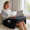 Reading Pillow for Gaming, Ergonomic Memory Foam Lap Desk Pillow | Cup Holder & Pocket, Large Non-Slip Bottom Arm Rest Pillow for Working, Crocheting in Bed, Couch, Floor (Deep Grey)