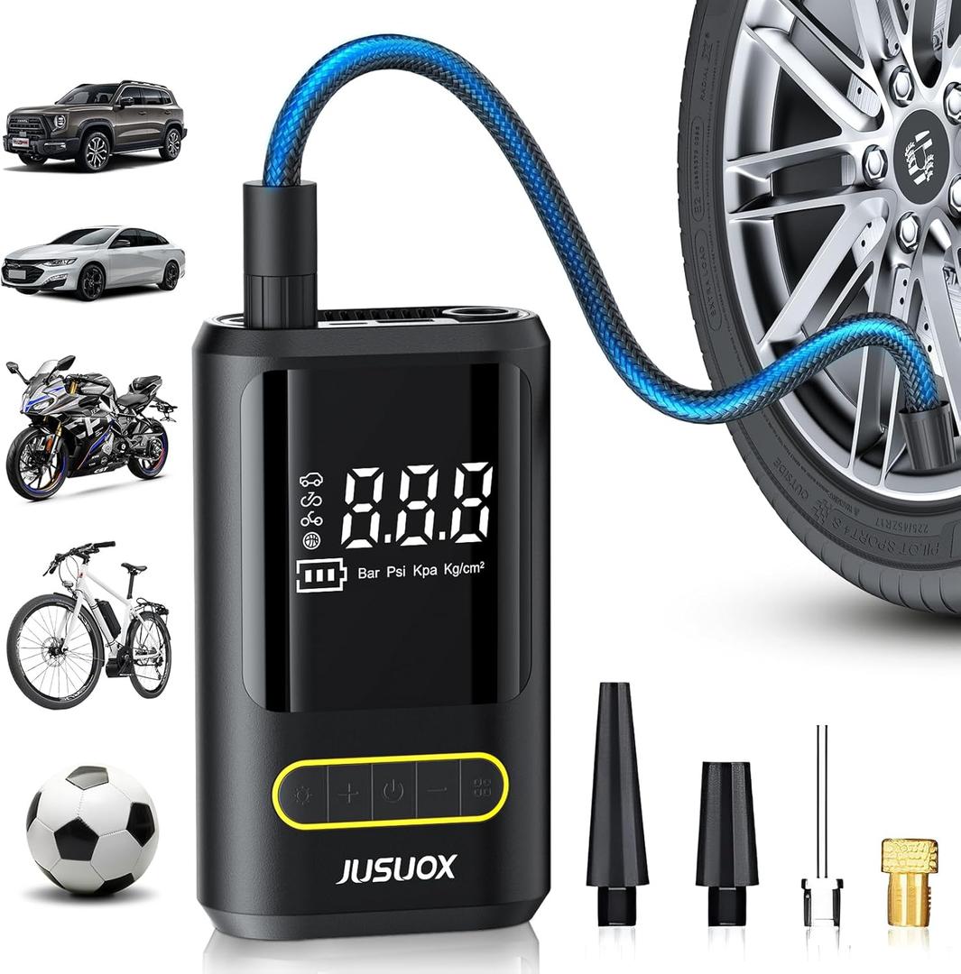 Tire Inflator Portable Air Compressor, 150 PSI Cordless Air Pump for Car Tires, Electric Bike Tire Pump for Car, Motorcycle, Bicycle, Ball, with Pressure Gauge, LED Light (Small)