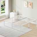 14 Inch Metal Full Size Bed Frame with Steel Support, Noise-Free | Easy Assembly, Underbed Storage, U-Shaped Groove, 6 Mattress Baffles, No Box Spring Needed, Rubber Pads, Squeak Free, White