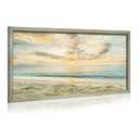 Ocean Wave Framed Wall Art: Sunset Beach Wooden Painting Modern Coastal Seascape Picture Sea Seaside Prints Artwork for Bedroom Bathroom Living Room