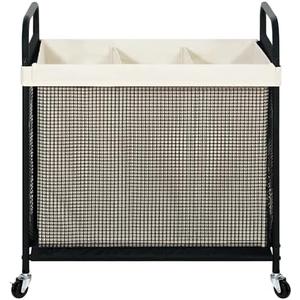 STO STO Laundry Hamper 3 Section, 120L Rolling Laundry Sorter Cart with Removable and Washable Liner Bag, Rolling Clothes Hamper with Metal Handle for Laundry Room and Bedroom