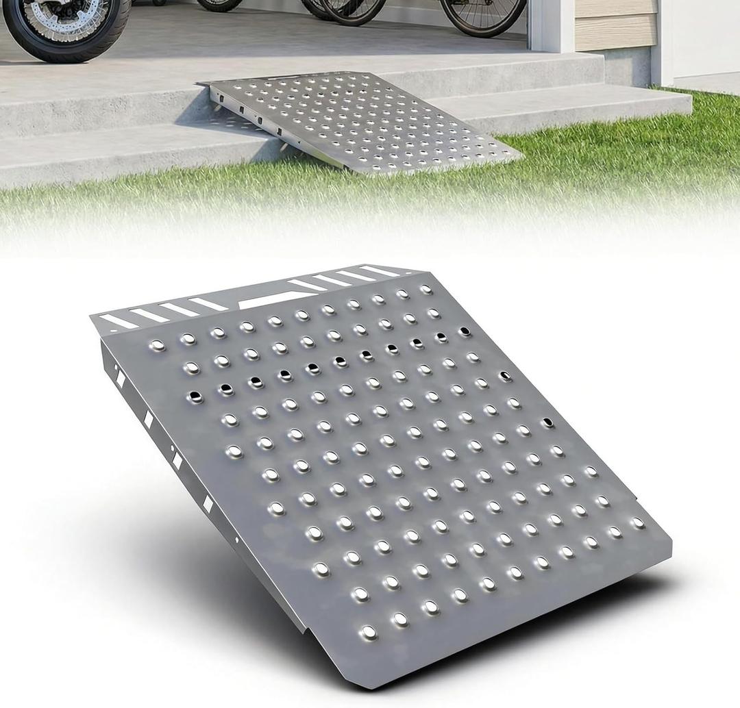Shed Ramp 29" L x 24" W, Heavy-Duty Shed Ramp for Riding Mower,Garage, Doorway Lawn, Tractor, Wheelchairs, Golf Cart (Silver Spray Paint, 1pcs)