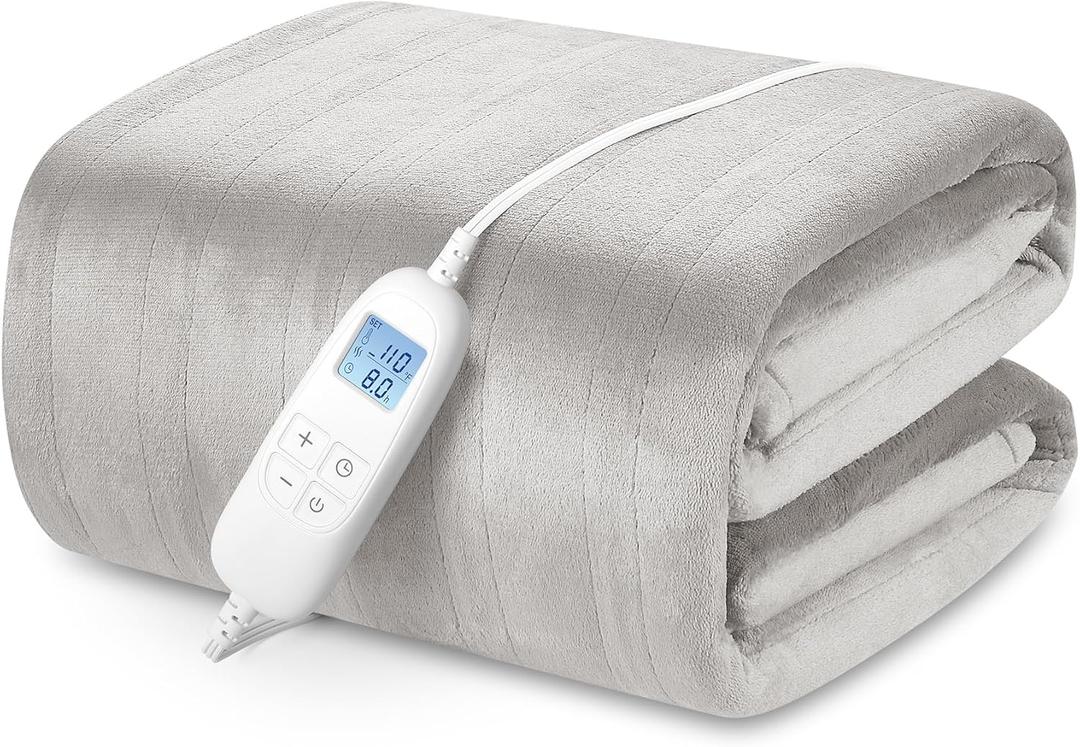 PROALLER Electric Heated Blanket Queen Size with 6 Levels & 8h Auto Off, Ultra Soft Flannel Full Body Heating Blanket, Machine Washable, Warm Gray, 84" x 90"