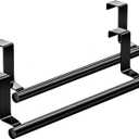 Stainless Steel Over Door Towel Rack Bar Holders for Universal Fit on Over Cabinet Cupboard Doors 2 Pack (Black)