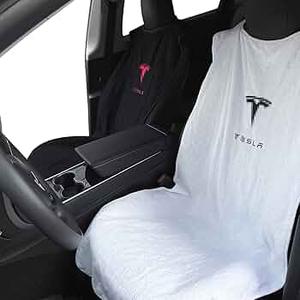 Fawyn Upgraded Compatible with Tesla Seat Covers for Model 3/Y/X/S - Sweat-Resistant Towel Seat Cover for Kids, Pets and Dog Tesla Seat Protect Accessories, White