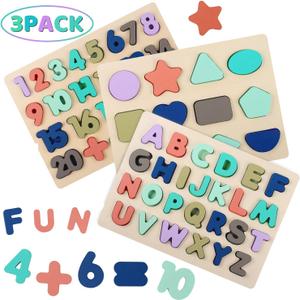 Wooden Puzzles for Toddlers, Kesletney Wooden Alphabet Number Shape Learning Puzzles for Kids, Preschool Educational Toys Gift for Boys Girls Ages 3 4 5 6 Years Old, 11.81 inches * 8.85 inches