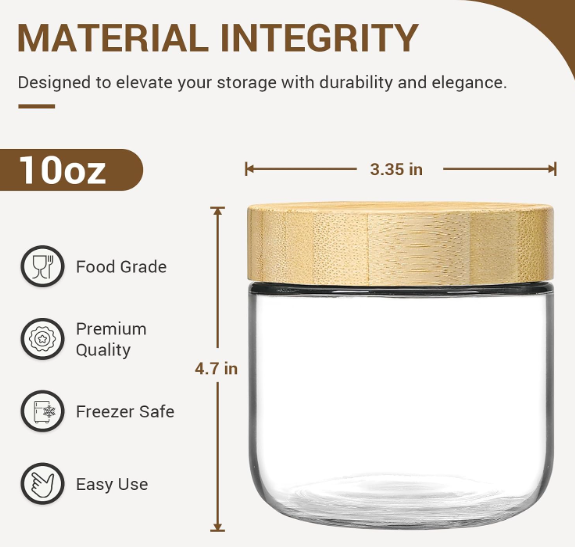NETANY 3-pack 10oz Glass jars with Airtight Lids, Overnight Oats Containers with Bamboo Lids, Wide mouth Mason Salad jars, Glass Food Storage Containers for Snacks Yogurt Spice Sugar