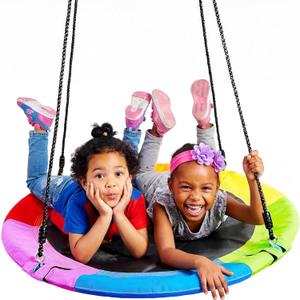 TURFEE 40" Saucer Tree Swing for Kids Outdoor, 900Lb Weight Capacity, Waterproof Swing Seat with Adjustable Hanging Straps for Children Playground Backyard (Rainbow)
