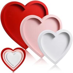 Hushee 6 Pcs Valentine's Day Wooden Serving Tray Heart Shaped Plate Wood Serving Dish Tray and Platter for Valentines Day Table Decoration Home Office Food Display, (Heart, Red, Pink, White)