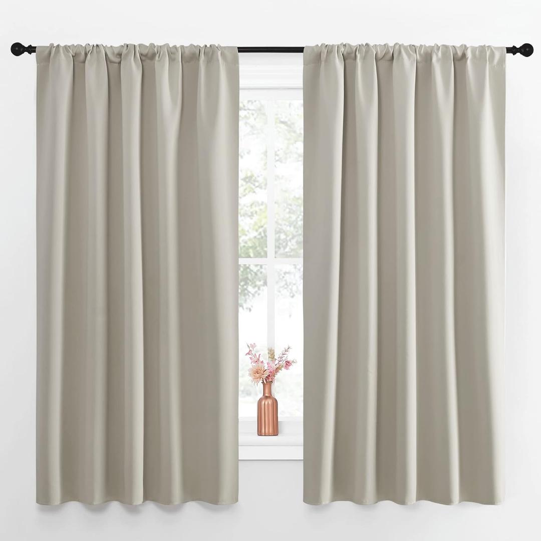 NICETOWN Blackout Curtains for Living Curtains, Room Darkening Window Curtain Panels, Easy-Care Solid Thermal Insulated Draperies/ Drapes for Daughter Room (Natural, 2 Panels, 52 by 63)