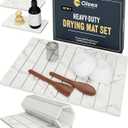 Oleex 3-Pack Stone Dish Drying Mat Set Includes 1 Large 24x16 & 2 Small 4x9 for Kitchen Counter-Collapsible Diatomaceous Earth Pad Absorbs Water & Dries Dishes Fast, Non-slip, Odor-Resistant Mats (White Marble)