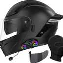 Bluetooth Motorcycle Helmet, Full Face Flip Up Modular Motorcycle Helmet with Bluetooth intercom headsets, DOT Approved Dual Visor Helmets (Large)