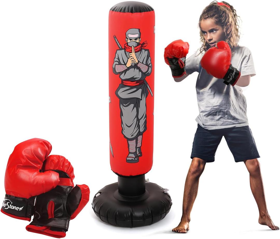 47" Kids Punching Bag with Boxing Gloves  Inflatable Boxing Bag for Boys & Girls, Standing Training Toy for Fitness & Stress Relief