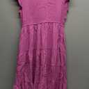 MEROKEETY Women's Flutter Sleeve Smocked Midi Dress V Neck Casual Tiered Dresses with Pockets, L, Magenta