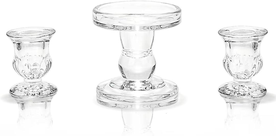 Unity Candle Holder - Glass Candle Holders for Pillar Candles Taper Candles, Glass Candlestick Holders Set of 3, Decorative Clear Glass Candlestick Holder for Wedding Table Dinning Church Centerpiece