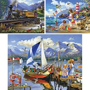 Bits and Pieces – Value Set of 2 300 Piece Jigsaw Puzzles for Adults – Old Steam Train, Flying High, Bon Voyage Jigsaw Puzzles by Artist Oleg Gavrilov, Completed Puzzle Size: 18" x 24"