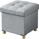 BRIAN & DANY Ottoman with Storage, Small Storage Ottoman for Dorm, Linen Folding Ottoman Foot Stool with Legs for Living Room and Bedroom, 15"x15"x15" - Light Gray