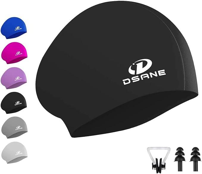 Womens Silicone Swim Cap for Long Hair,3D Ergonomic Design Silicone Swimming Caps for Women Kids Men Adults Boys Girls with Ear Plug and Nose Clip (Medium)
