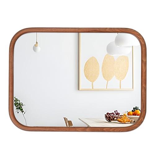 LVMU Elegant Wall Mirror Framed Farmhouse 18X24/20X30 Inch Mirrors Rounded Rectangle Woodgrain Natural Walnut/Oak Rustic Framed Vanity Mirror Bathroom Horizontally or Vertically (Walnut, 24"L x 18"W)