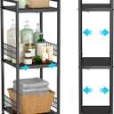3-Tier Metal Shelving Unit, Expandable, Free-Standing, Narrow, Open Floor Shelves, Ideal for Bathroom, Kitchen, Laundry, Storage, Organization (Black)