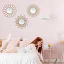 hogardeck Metal Mirrors Wall Decor - 3 Pcs 11" Metal Sunburst Flower Wall Mirrors Home Dcor, Decorative Hanging Wall Art for Living Room, Bedroom, Kitchen, Bathroom, Entryway