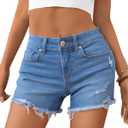 OFLUCK Jean Shorts for Womens Mid Rise Ripped Denim Summer Shorts (Blue)