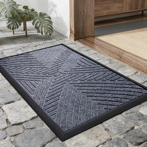 UKISS All-Season Front Door Mat Outside Entrance, Absorbent, Heavy-Duty Low-Profile Non-Slip Doormat Indoor Outdoor, Stain and Fade Resistant Washable Rubber Mat for Entryway,30''x17.5'', Grey