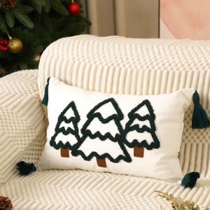 Christmas Tree Pillow Covers 12x20 Decorative Christmas White Throw Pillow Cases Winter Holiday Couch Cushion Case for Sofa Bed Room Home Decor