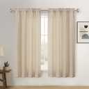 Semi Curtains 63 Inch Length 2 Panels Set, Soft Airy Faux Linen Burlap Textured Light Filtering Window Curtains for Living Room, Dual Rod Pocket Window Treatment Drapes, 2x40Wx63L, Linen Color