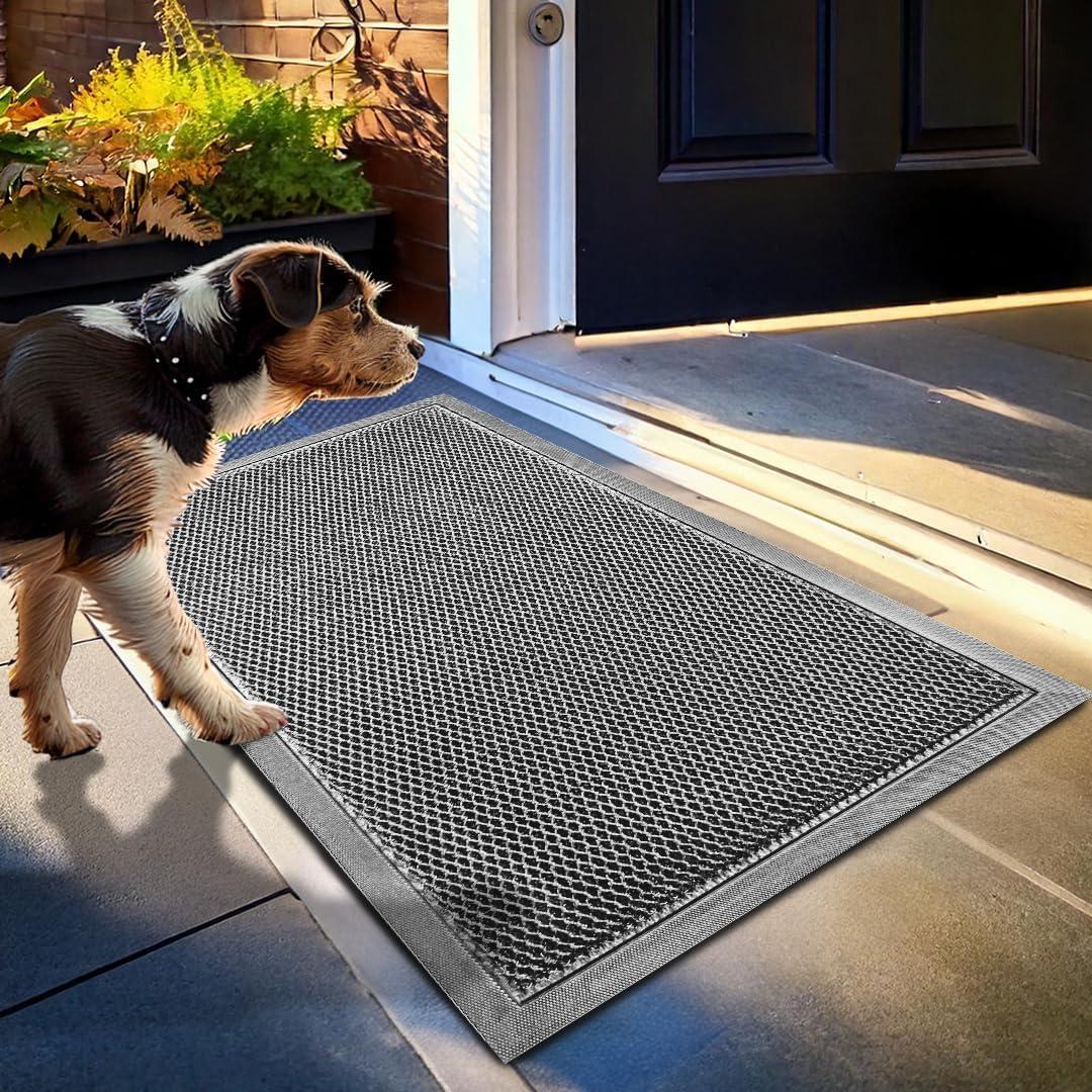 Muddy Mat Mesh Door Mat Heavy-Duty Quick-Dry Floor Mat, Sand & Dirt Trapper for Indoor & Outdoor, Ideal for Entrance, Mudrooms, Patios & Garages, Low-Profile, Non-Slip, Washable  Grey 23"x35"x0.4"