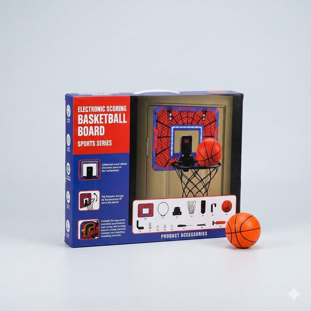 Basketball Hoop Indoor, Mini Basketball Hoop LED with 3 Balls and Scoreboard, Over The Door Basketball Hoop, Basketball Kids Toys Gifts for 3 4 5 6 7 8 9 10 11 12 Year Boys (Red)