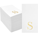 Sparkle and Bash 100 Pack Gold Foil Initial Letter S White Monogram Paper Napkins, 4x8 inch Disposable Dinner Napkin for Wedding Decor, and Table Decorations