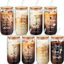 Skylety 8 Sets Christian Glass Cups with Lids and Straws Brushes 16 oz Iced Coffee Cups Inspirational Water Bottle Christian Tumbler Drinking for Women Men Coworkers
