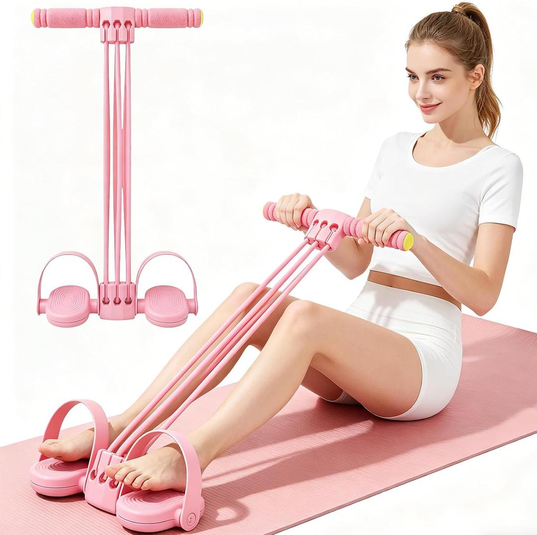 Upgraded Pedal Resistance Band with Handle, 6-Tube Multifunction Stretching Workout Band for Yoga,Home Workout Equipment,Device for Abdomen,Waist,Arm,Leg,Core/ABS,Gift for Mon Pink