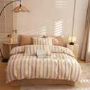 mixinni Vintage Striped Duvet Cover Set Twin, 3-Piece Washed Cotton Bedding Set - Soft, Breathable & Colorful Marble Stripe Pattern, All-Season Comforter Cover with Zipper-Twin Size