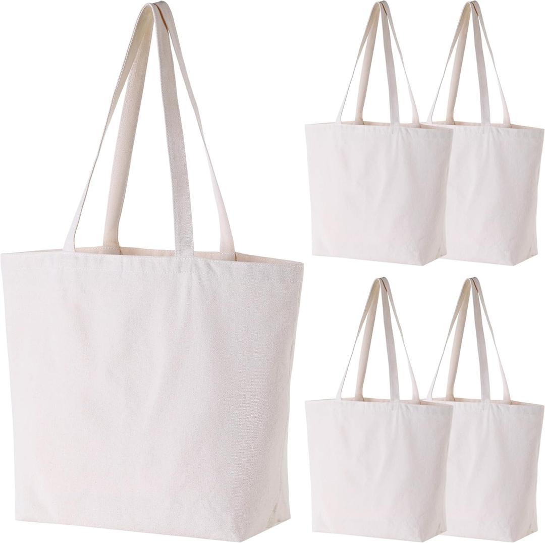 Extra-Strong Canvas Tote Bag - 18"x15"x5" Heavy-Duty Cotton Shopping Bag with Reinforced Handles for Groceries & Everyday Use