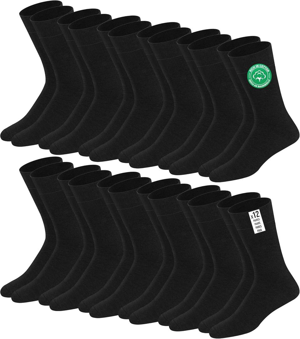 SOXCO Men's Crew Socks, Pack of 12 Pairs (Black)