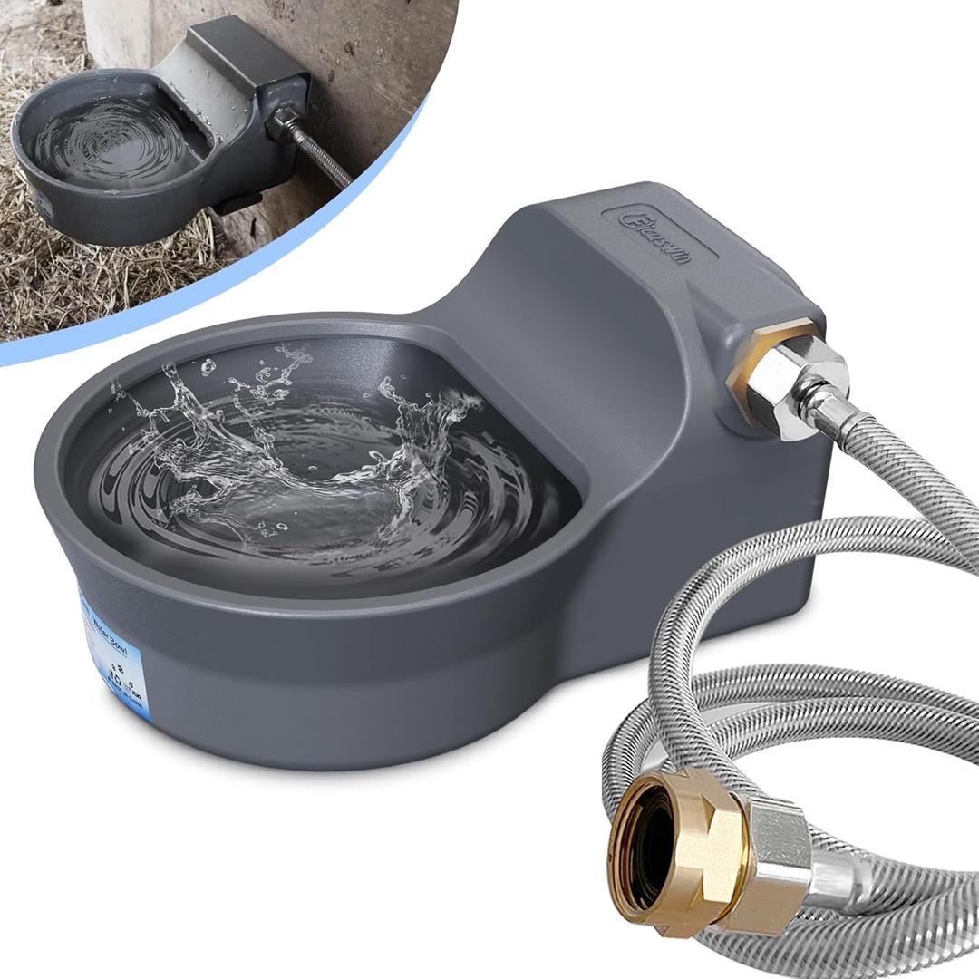 Automatic Dog Water Dispenser with Anti-tip Bracket, 68 oz Outdoor Dog Water Bowl Dispenser, Auto Refill Water Feeder for Pets & Livestock, Food Grade Waterer Fit 3/4" GHT Faucet, Wide Mouth (Gray)