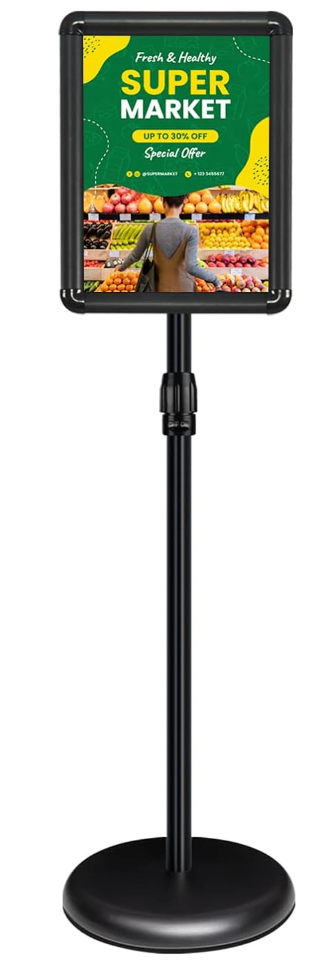 4 Pack Adjustable Pedestal Sign Holder - 11''x17'', Floor Standing Poster Stand for Vertical/Horizontal View, Outdoor/Indoor Sign Holders (Black, Round)
