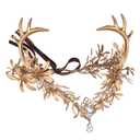 MOSTORY Gold Fairy Antler Crown - Woodland Flower Deer Horns Headpiece Elf Forest Ciecle for Women Renaissance Cosplay Renfaire Outfit Hallween Costume