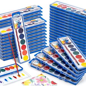 72 Pack Watercolor Paint Set, Washable Watercolor Paint Bulk for Kids, Water Color Paint with Paint Brushes, Ideal Gifts for Party Favors, School Supplies & Classroom Prizes, Art Activities, 8 Colors