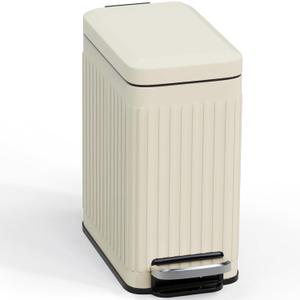 Bathroom Trash can with lid Soft Close, 6 Liter/1.6 Gallon Step Pedal Stainless Steel Garbage Can, Small Wastebasket for Toilet, Office, Bedroom, Kitchen (Beige)