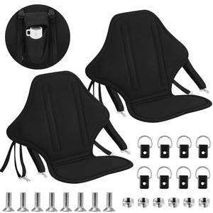 Lewtemi 2 Pack Padded Kayak Seat Fishing Boat Seat with Storage Bag 8 Fixed D Rings Screws Detachable Paddle Board Chair Canoe Chair with Adjustable Back Strap for Summer Canoe Universal Sit (Black)