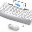 Wireless Keyboard and Mouse - Full-Sized Ergonomic Keyboard with Wrist Rest, Phone Holder, Volume Knob,2.4GHz Silent Cordless Keyboard Mouse Combo for Computer, Laptop, PC, Mac, Windows -White