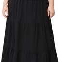Women's Plus Size Maxi Skirt High Waist Pleated Flowy Floral Long Skirts with Pockets (XX-Large Plus, Black)